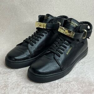 Buscemi 100MM Leather High Top Sneakers-Black & 24ct Gold Plate-Men 9-Streetwear